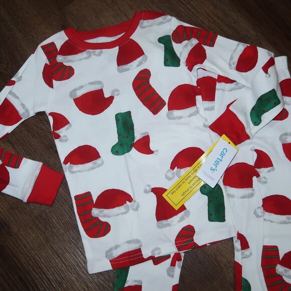 NWT Carter's Girls Boys Unisex Santa Hats Stockings Christmas Pajamas Set 6/6A - Picture 3 of 6